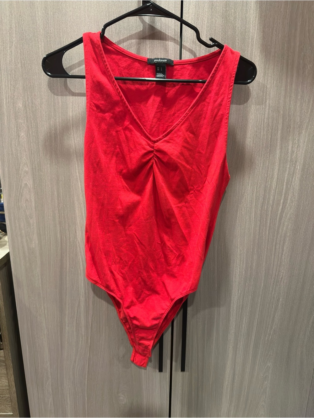 Ambiance Red V-Neck Ruched Front Bodysuit